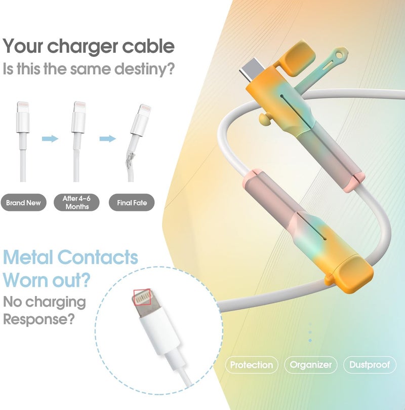 RAWILL Silicone Charger Cable Protectors Compatible, 6 Sets Data Cable Protector Cover, Cord Organizer & Dustproof (Type C) - Image 3